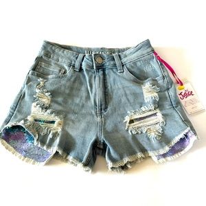 Justice Mini Mom Distressed Light Wash Sequin Peek Pocket
